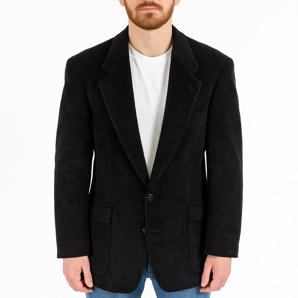 Vintage Sears Mens 46R‎ Black Cotton Corduroy Blazer Sports Coat Lined Pockets